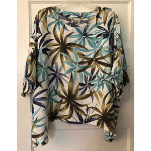Lantana Casuals, Women's Top, Size Small, 100% Linen, Tropical, Floral, Palm